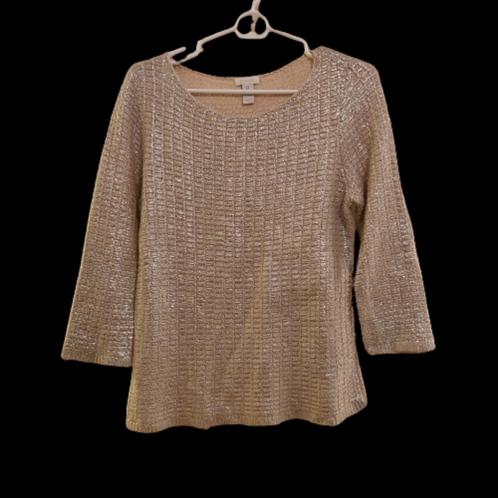 Chicos Womens Knit Sweater Metallic 3/4 Sleeve.